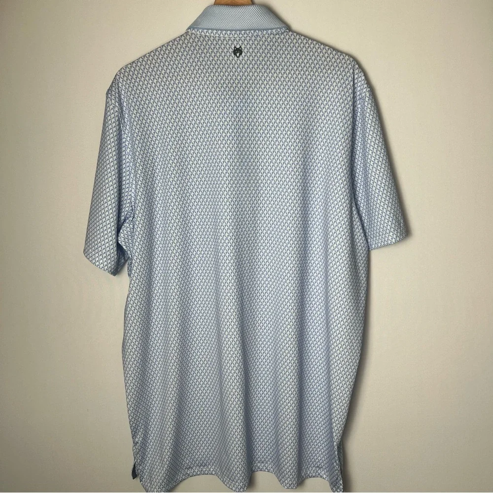 Greyson Performance Luxury Polo Shirt Men XL Blue White Geo Print Golf Stretch - Picture 5 of 9